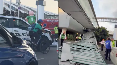 La caída de parte de un puente peatonal del AICM sorprendió a propios y extraños / Especial