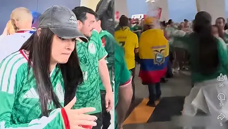 Ella es Emilia Chomer, la mujer que arrojó cerveza a aficionados de Ecuador