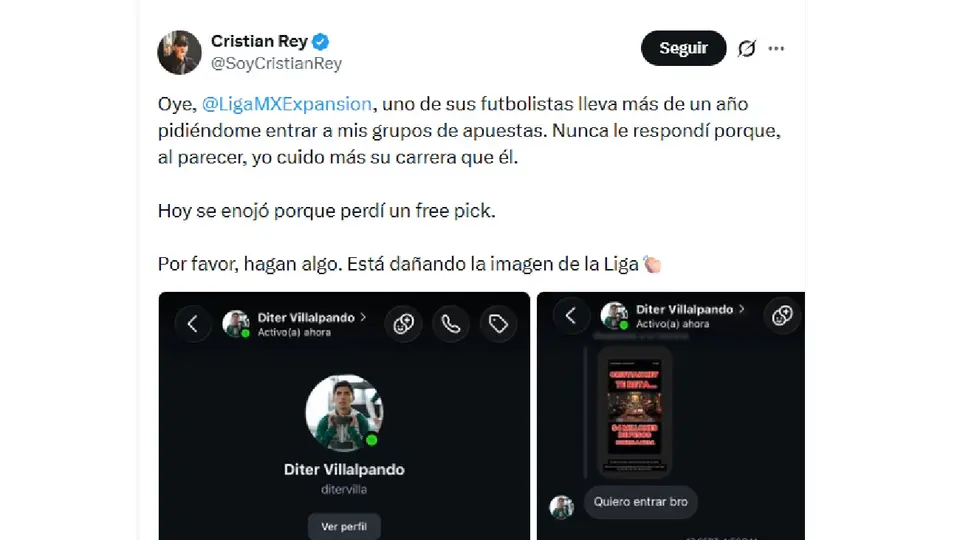 La acusación contra Dieter Villalpando por querer entrar a grupos de apuestas | CAPTURA