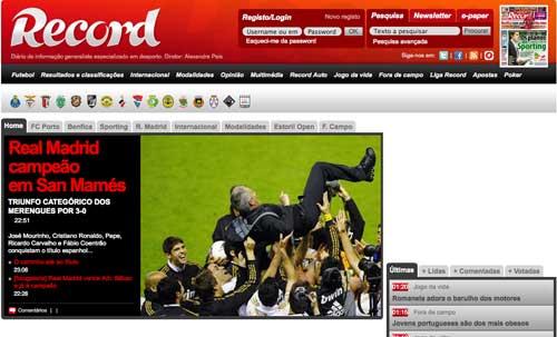 El portugués Récord dedicó la primera imagen en su portal | INTERNET