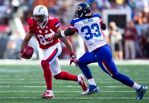 Vincent Jackson de los Cargadores y Charles Tillman de Chicago. FOTO: AP