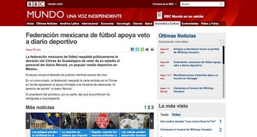 La BBC informó sobre el veto de la FMF a RÉCORD