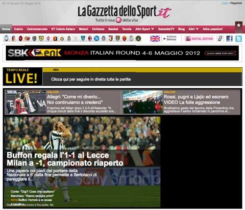 Por su parte, La Gazzetta dello Sport no mostró ningún contenido | INTERNET