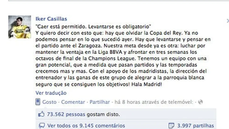 "Caer está permitido, levantarse es obligatorio": Iker Casillas