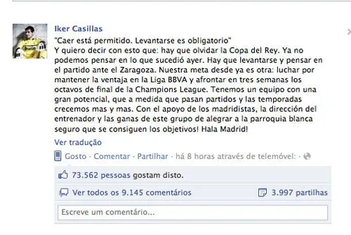 "Caer está permitido, levantarse es obligatorio": Iker Casillas