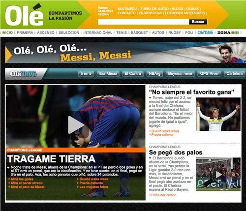 En Argentina Olé destacó el yerro de Messi (IMAGEN TOMADA DE INTERNET)