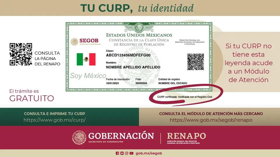 Es importante que tu CURP este certificada. / X: @SEGOB_mx
