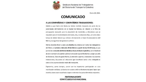 Este es el comunicado que lanzó el Sindicato para dar a conocer su movilización/X: @LupitaJuarezH