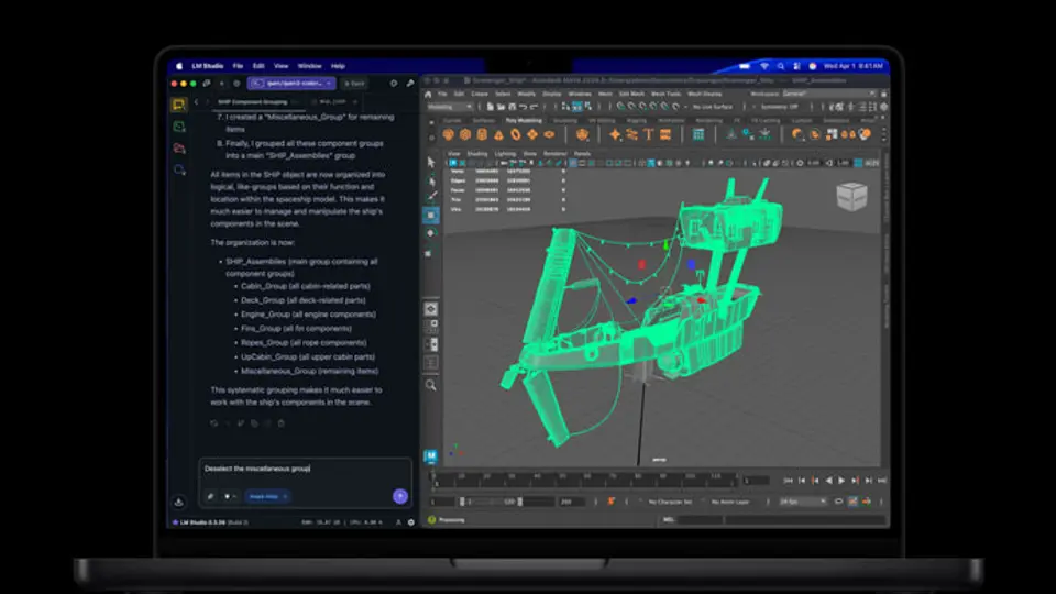 En la nueva MacBook Pro, los grandes modelos de lenguaje se ejecutarán aún más rápido en apps populares como LM Studio. / Apple