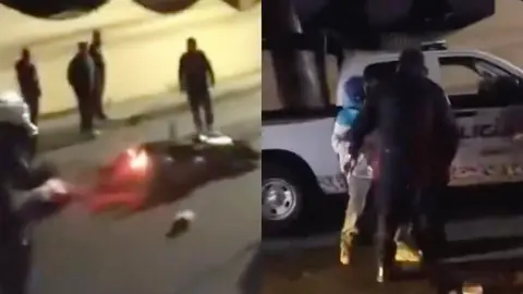 Tras el empujón, el conductor se fue directo contra una camioneta, lo que hizo que cayera al suelo / Especial