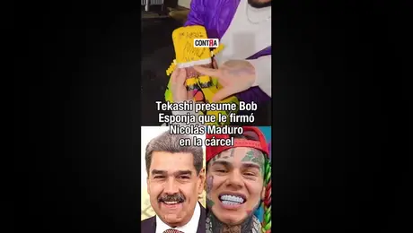 6ix9ine mostró una figura de Bob Esponja firmada por Nicolás Maduro