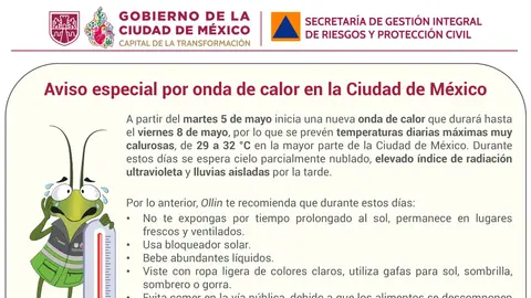 El calor intenso puede causar golpes de calor y deshidratación si no se toman precauciones./ X: @SGIRPC_CDMX