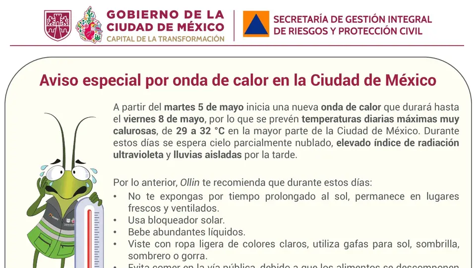 El calor intenso puede causar golpes de calor y deshidratación si no se toman precauciones./ X: @SGIRPC_CDMX