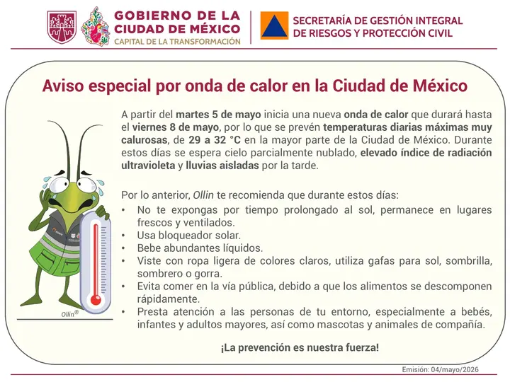 El calor intenso puede causar golpes de calor y deshidratación si no se toman precauciones./ X: @SGIRPC_CDMX