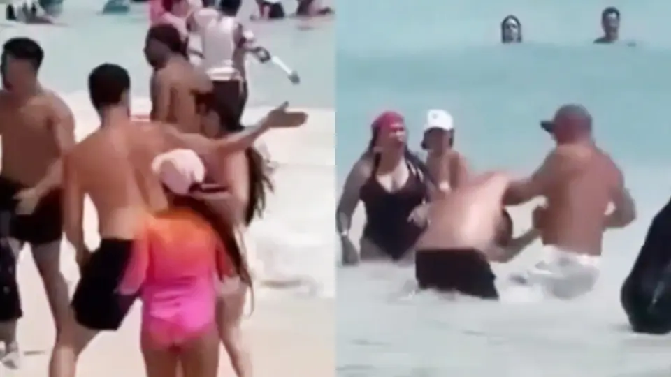 VIDEO: Agrede a su esposa frente a decenas de turistas y termina golpeado en la playa