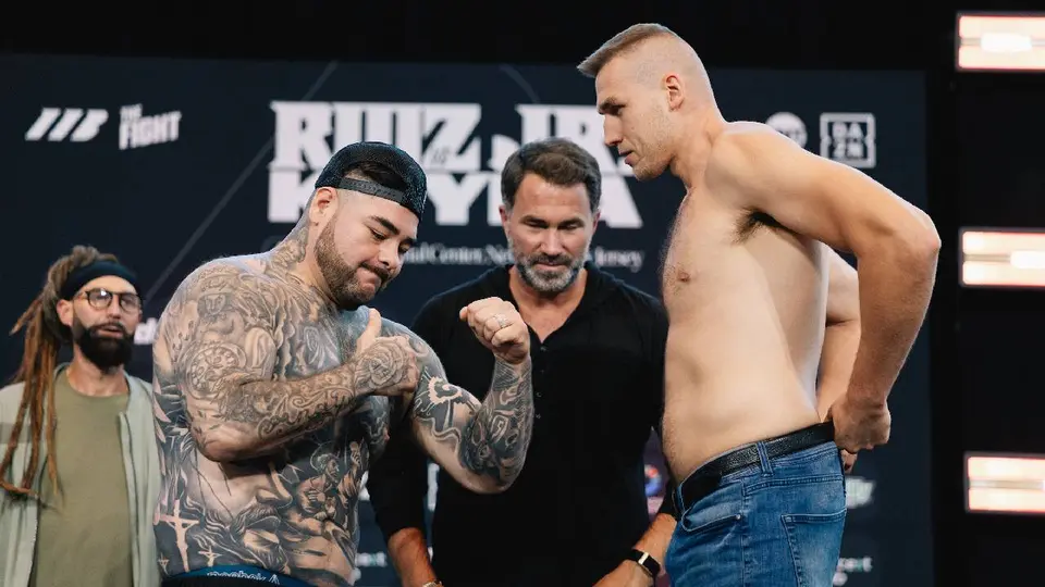 Andy Ruiz  vs Damian Knyba tras confirmar los pesos | X @MichalKoperBoks