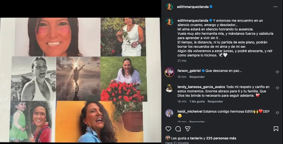 Edith Márquez le dedicó unas palabras a su hermana, a quien llevará siempre en la memoria / IG: @edithmarquezlanda
