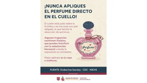 La Secretaría de Salud capitalina llamó a cambiar el hábito de poner perfume en el cuello. / X :@SSaludCdMx