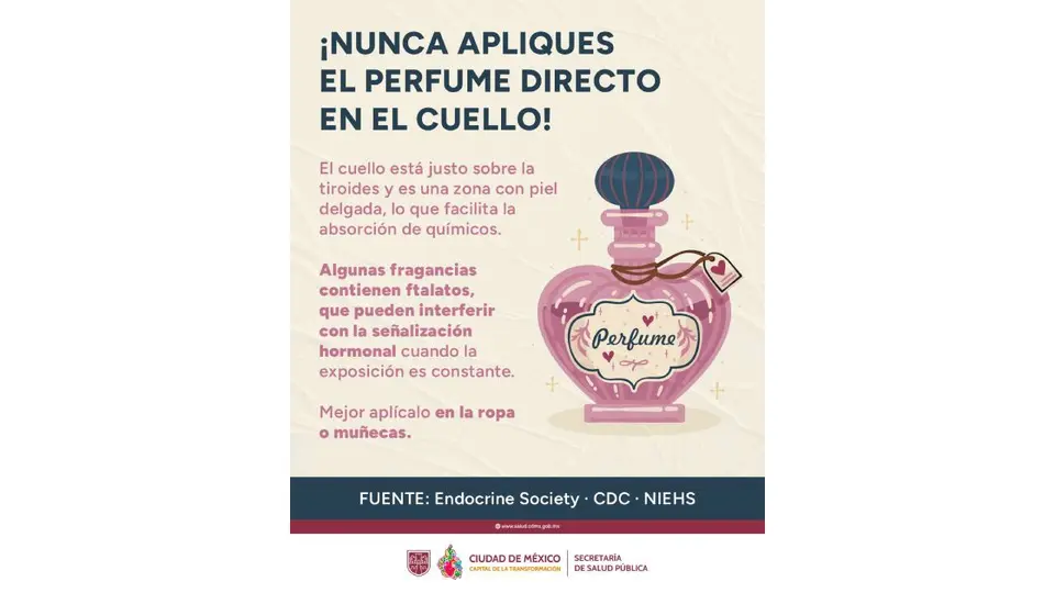 La Secretaría de Salud capitalina llamó a cambiar el hábito de poner perfume en el cuello. / X :@SSaludCdMx