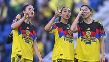 Jugadoras de América en festejo de gol durante un partido del Clausura 2026 de la Liga MX Femenil | IMAGO 7