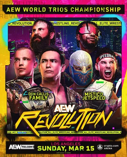 Póster de AEW Revolution donde sale el Místico l AEW