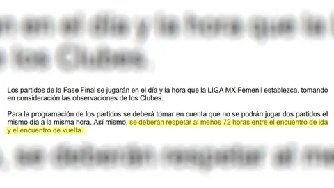 El reglamento de la Liga MX Femenil estipula que debe haber 72 horas entre partidos de Fase Final | CAPTURA DE PANTALLA