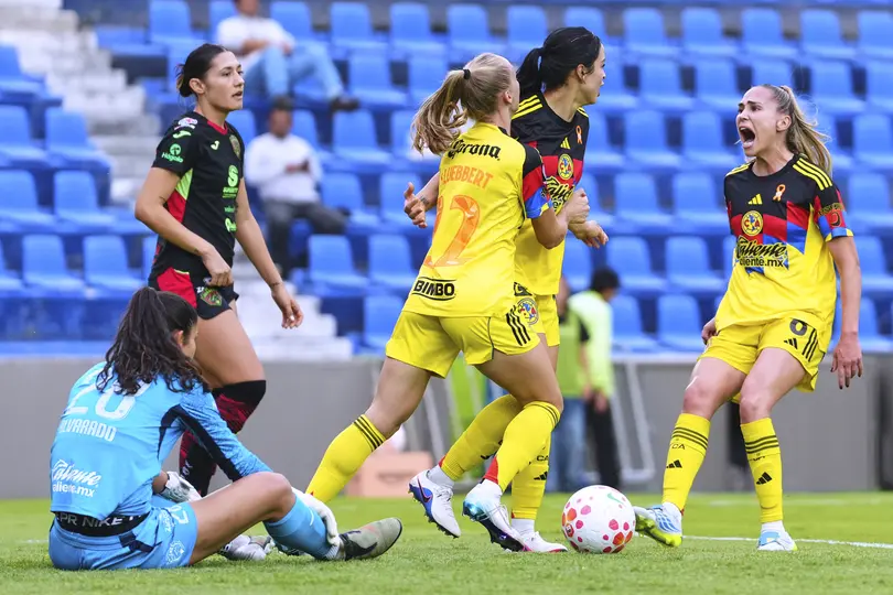 Jugadoras de América en celebración contra FC Juárez en la Liguilla del Clausura 2026 de la Liga MX Femenil | IMAGO 7
