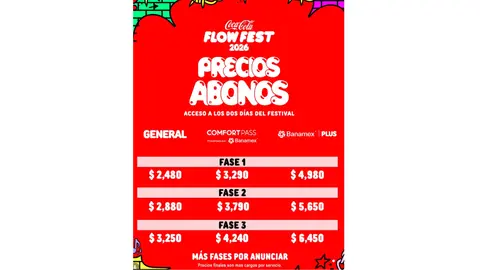 Precios de los abonos para el Flow Fest 2026. / @cocacola_flow