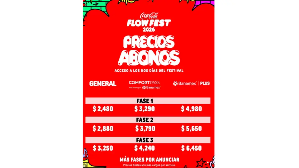 Precios de los abonos para el Flow Fest 2026. / @cocacola_flow
