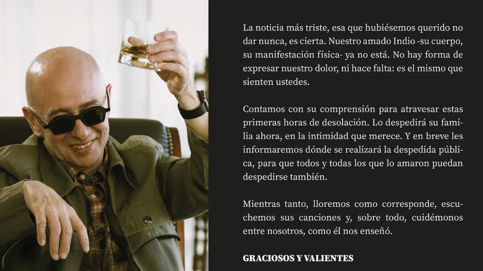 Familiares de  Carlos “Indio” Solari confirmaron la muerte del legendario cantante / FB: @indiosolari