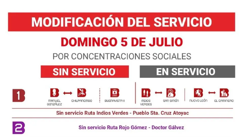 El servicio especial del Metrobús en la Línea 5 conectará a los aficionados con las inmediaciones del Estadio Ciudad de México por un costo de 6 pesos./ X: @MetrobusCDMX