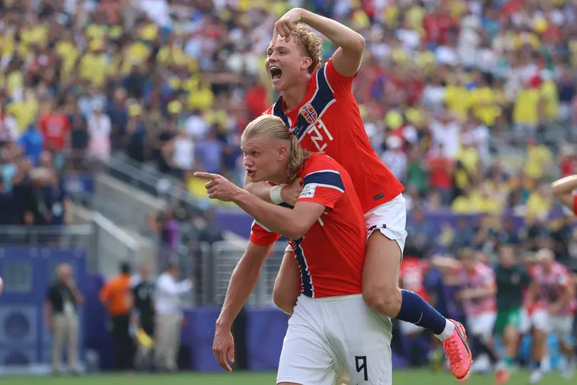 Erling Haaland, en festejo de gol con Noruega | AP