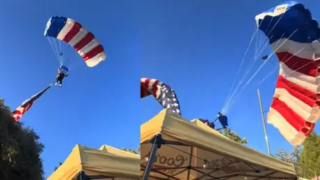 VIDEO: Paracaidista cae durante ceremonia por la Independencia de Estados Unidos