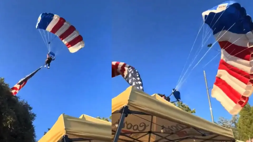 VIDEO: Paracaidista cae durante ceremonia por la Independencia de Estados Unidos