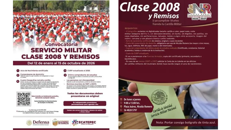 El registro para obtener la Cartilla Militar se realiza de manera presencial ante la Junta Municipal de Reclutamiento / Especial