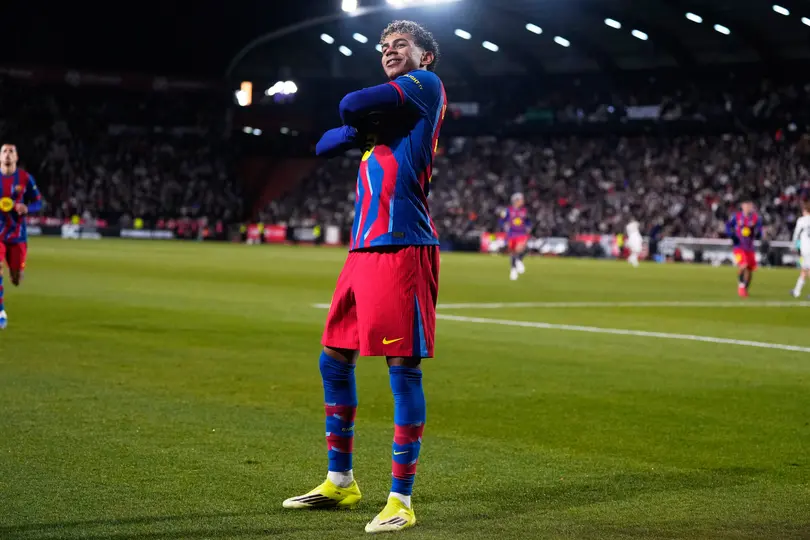 Lamine Yamal festejando su gol en Copa del Rey | AP