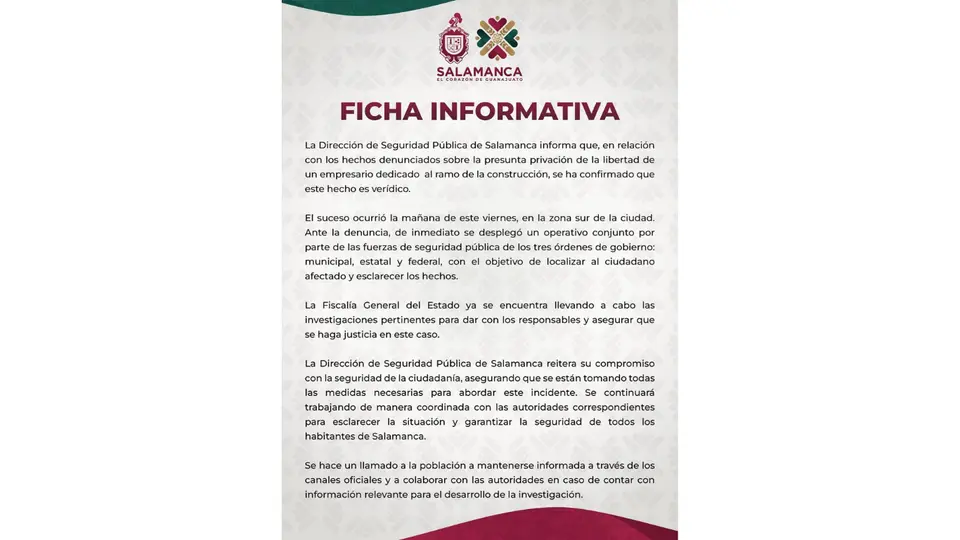 Seguridad Pública de Salamanca confirma privación de la libertad del empresario Gerardo Arredondo. / RS