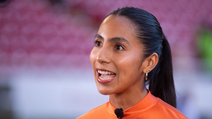 Diana Flores durante una entrevista en 2023, como invitada a un partido de la Liga MX Femenil | IMAGO 7