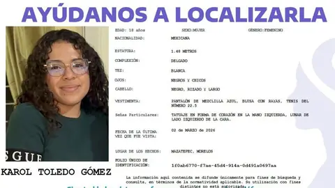 La Fiscalía de Morelos activó previamente una ficha de búsqueda tras la desaparición de la joven en el municipio de Mazatepec.