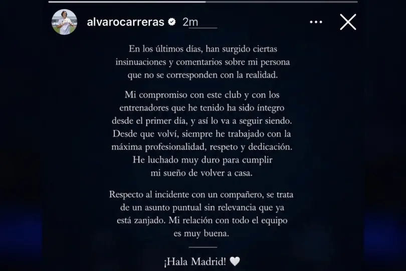 Así fue el comunicado de Álvaro Carreras en redes sociales | CAPTURA DE PANTALLA