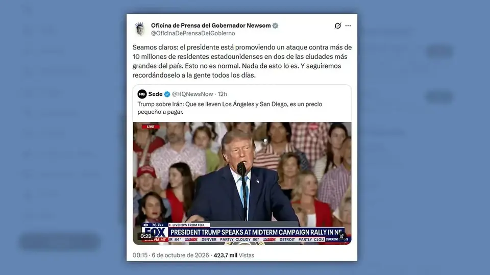 Posteo del Gobernador de California en X./especial