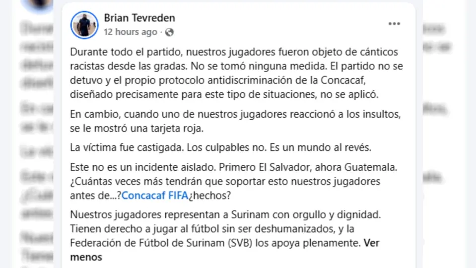 Así fue la queja del director general de la Selección de Surinam | CAPTURA DE PANTALLA
