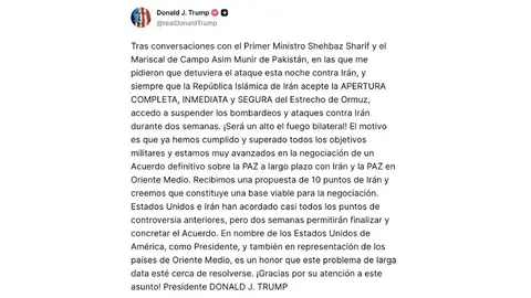 Este es el mensaje integro que Trump publicó para anunciar la cancelación del ataque a Irán/Truth Social