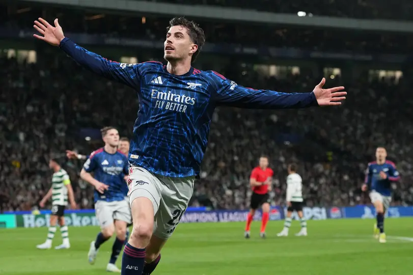 Kai Havertz en celebración en el partido de Arsenal contra Sporting en Champions League | AP
