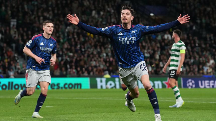 Kai Havertz en celebración en el partido de Arsenal contra Sporting en Champions League | AP