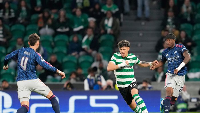 Maxi Araujo en el partido de Sporting Lisboa contra Arsenal | AP
