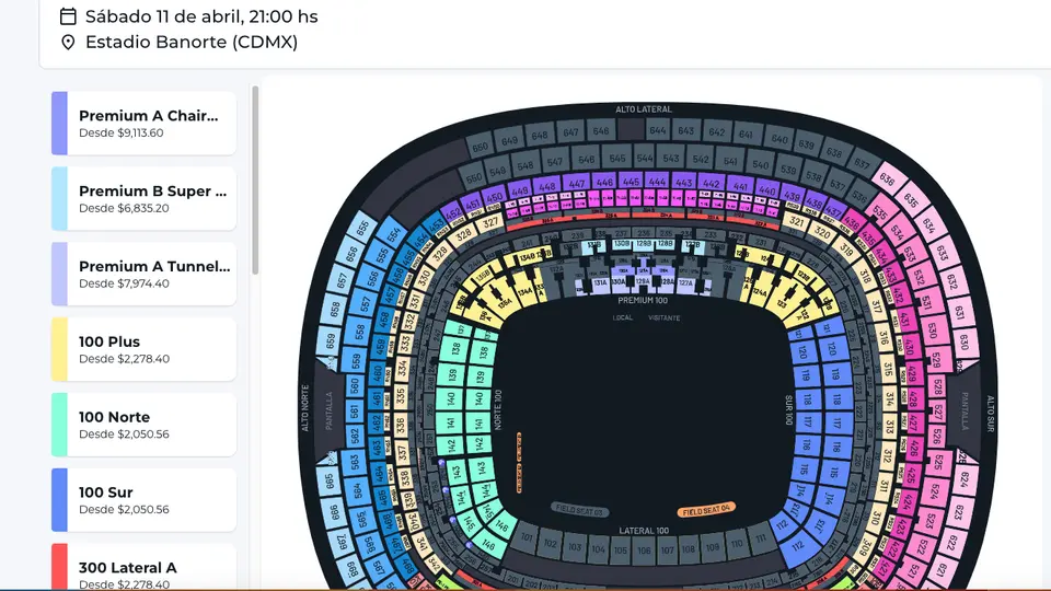 Así son algunos de los precios para el partido | CAPTURA DE PANTALLA