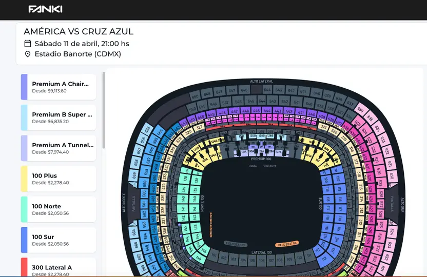 Así son algunos de los precios para el partido | CAPTURA DE PANTALLA