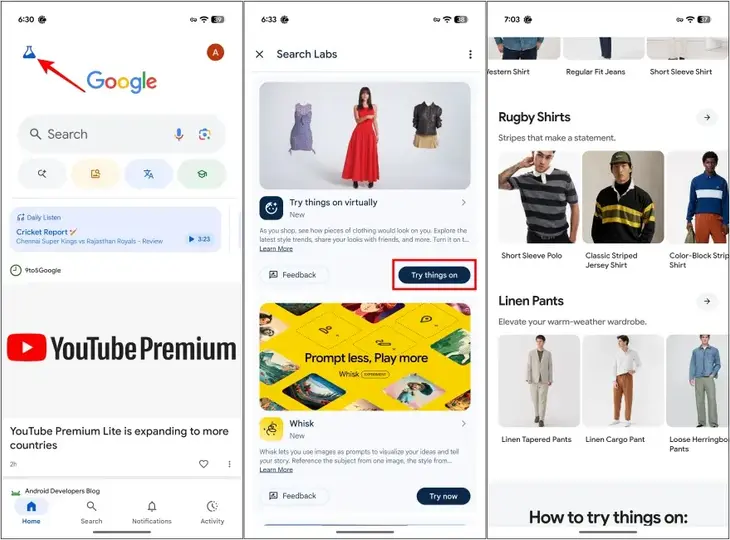 La función utiliza inteligencia artificial para mostrar cómo lucen prendas y calzado en el cuerpo del usuario desde el celular. / Google