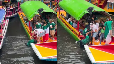 Aficionada mexicana cae en Xochimilco y visitante inglés la rescata; video se vuelve viral